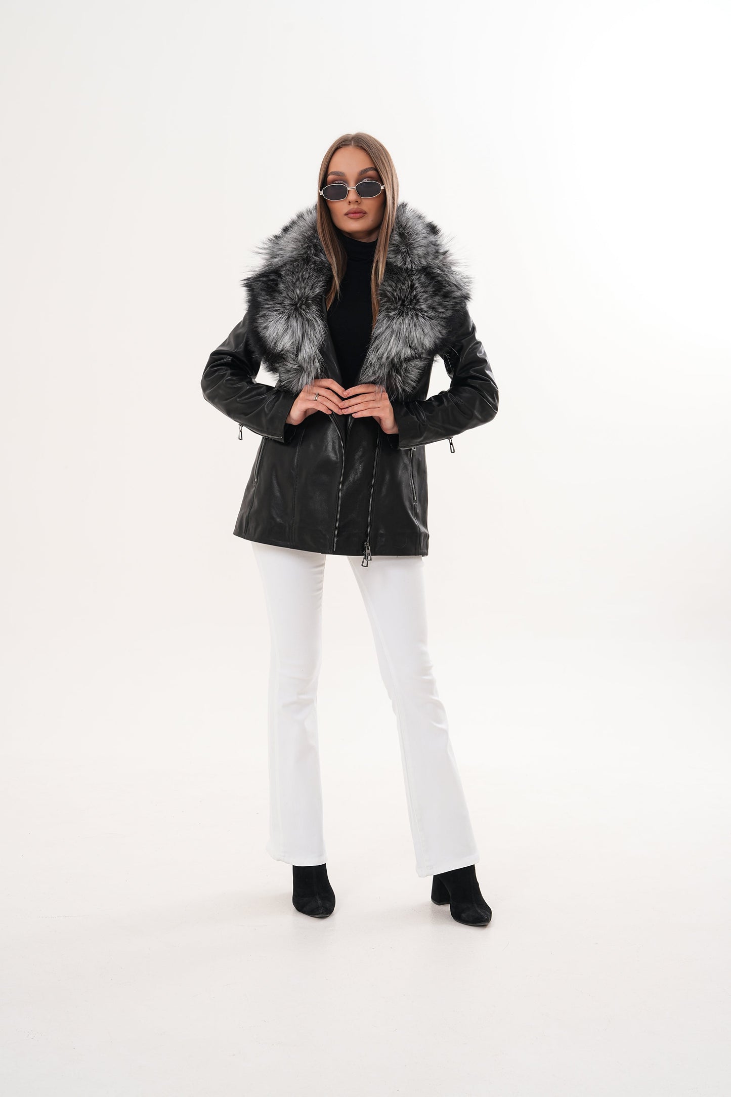 The Alessia Black Leather & Fox Fur Women Jacket