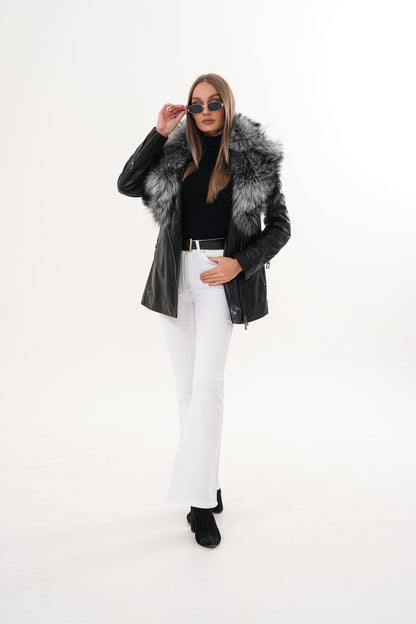 The Alessia Black Leather & Fox Fur Women Jacket