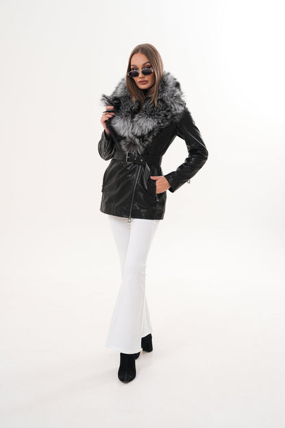 The Alessia Black Leather & Fox Fur Women Jacket