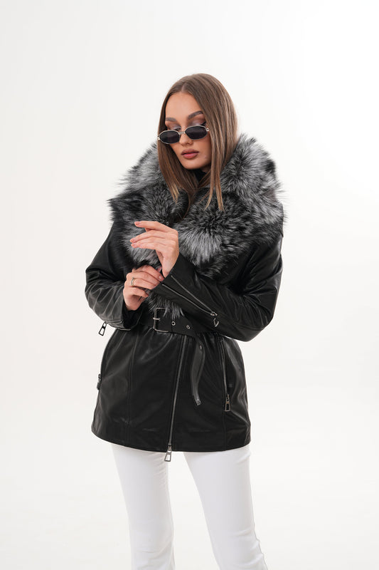 The Alessia Black Leather & Fox Fur Women Jacket