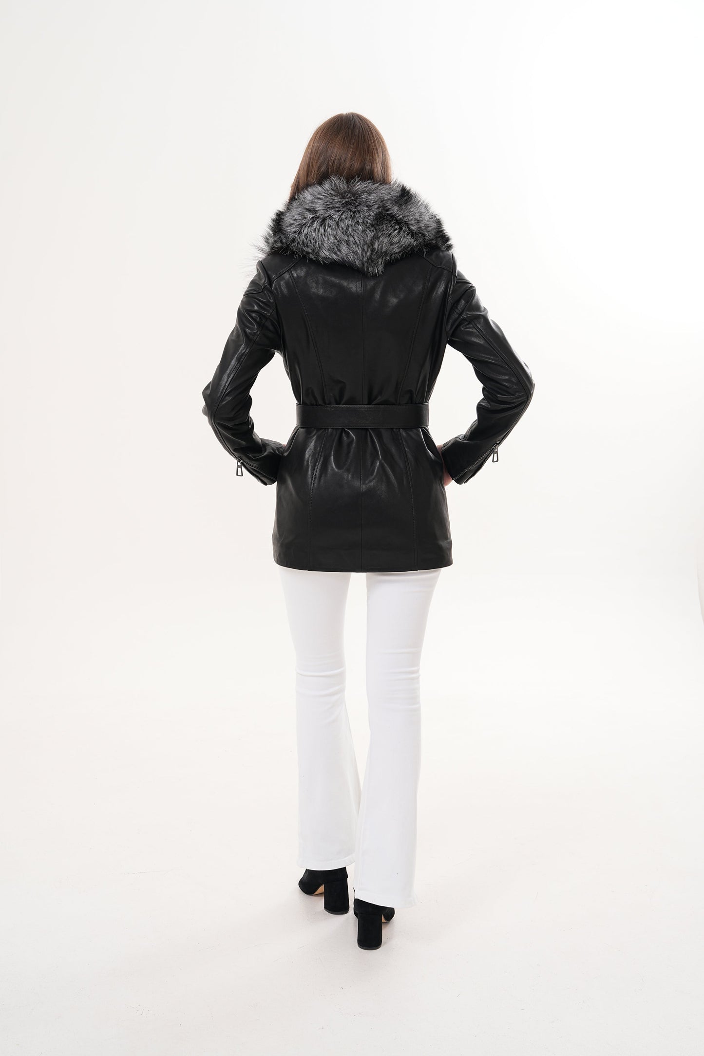 The Alessia Black Leather & Fox Fur Women Jacket