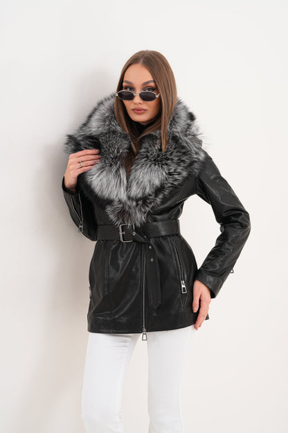The Alessia Black Leather & Fox Fur Women Jacket