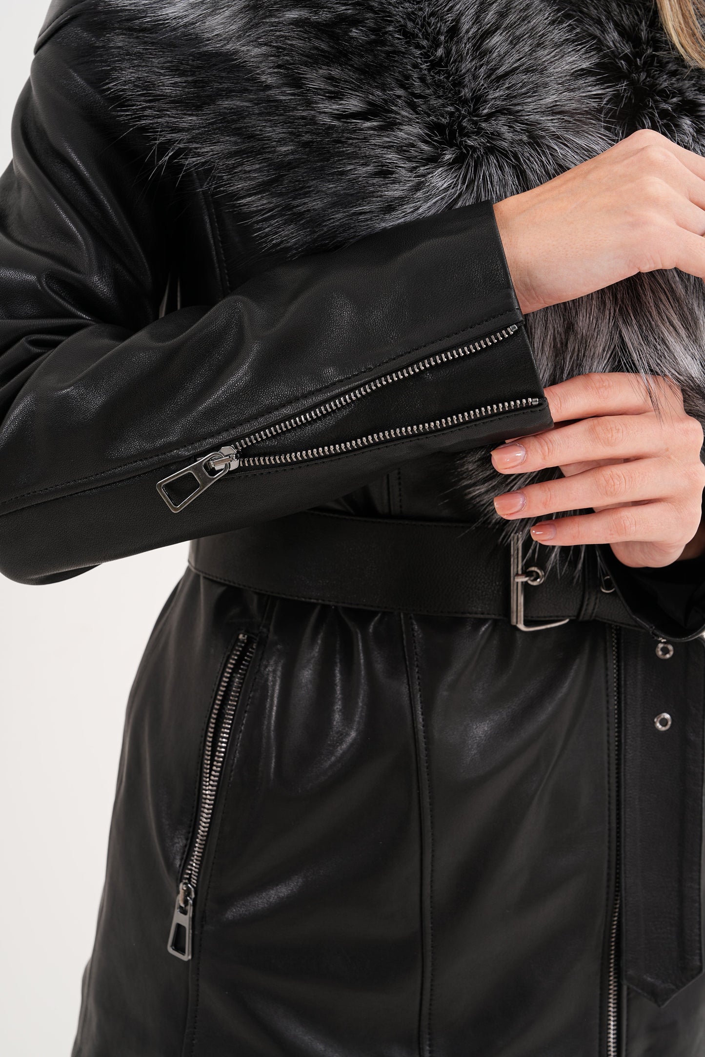 The Alessia Black Leather & Fox Fur Women Jacket