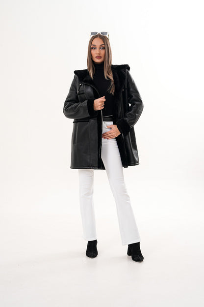 The Belluna Black Shearling Women Jacket