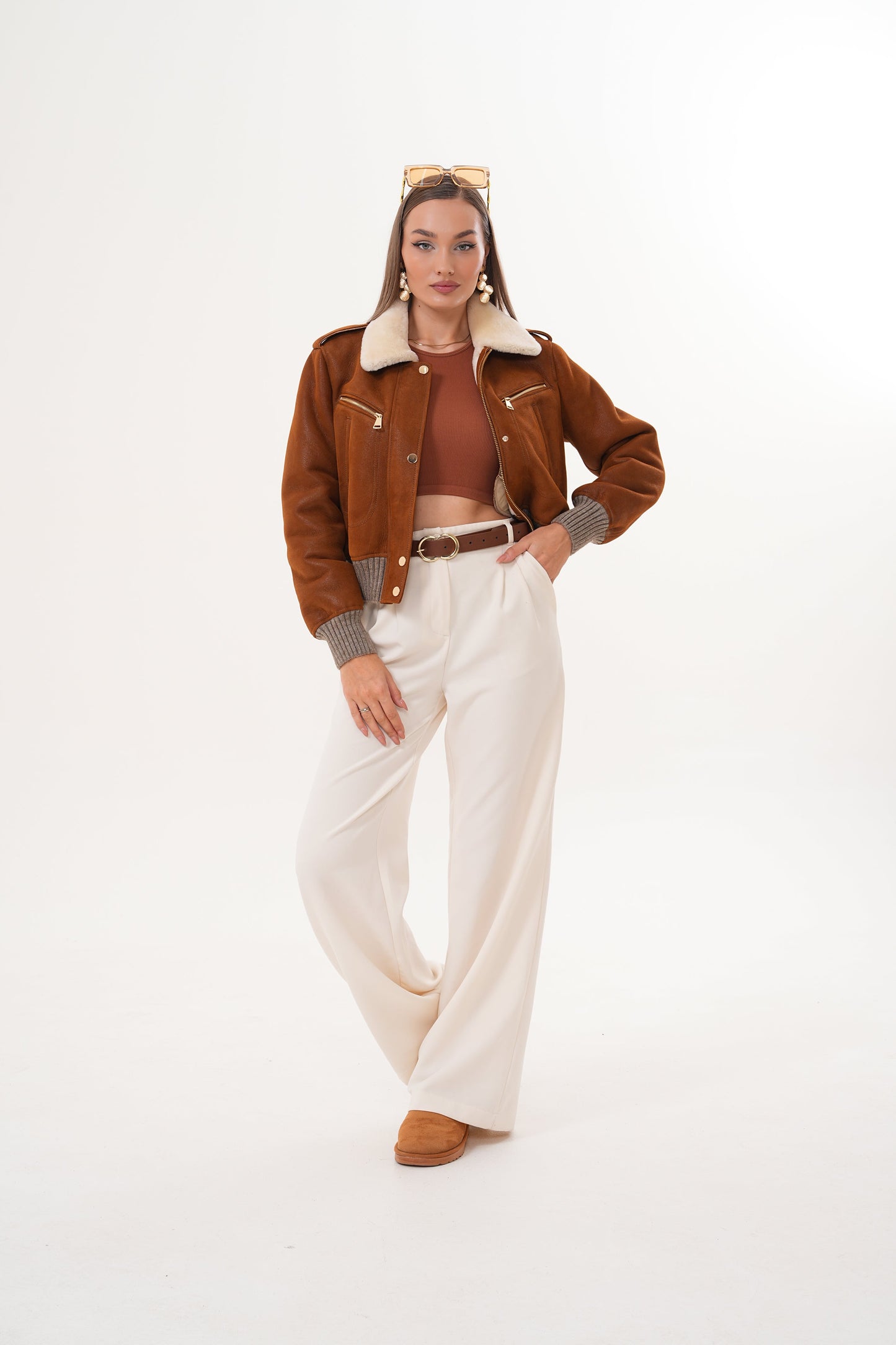 The Amber Shearling Collar Suede Women Leather Jacket