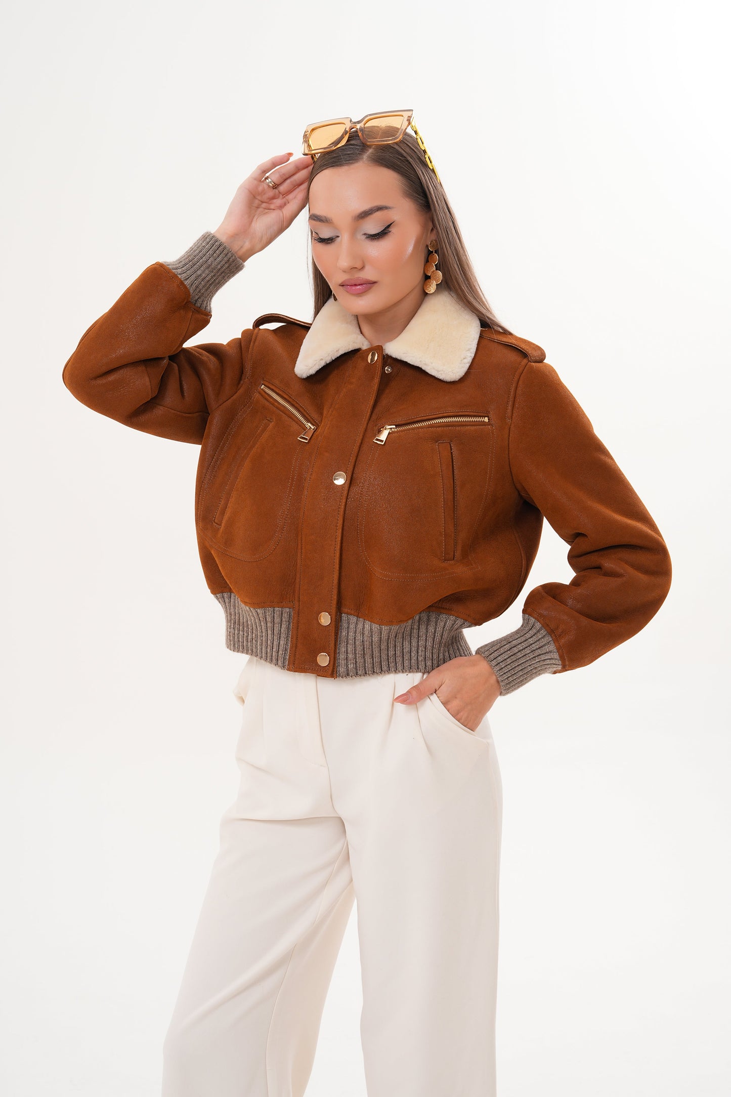 The Amber Shearling Collar Suede Women Leather Jacket