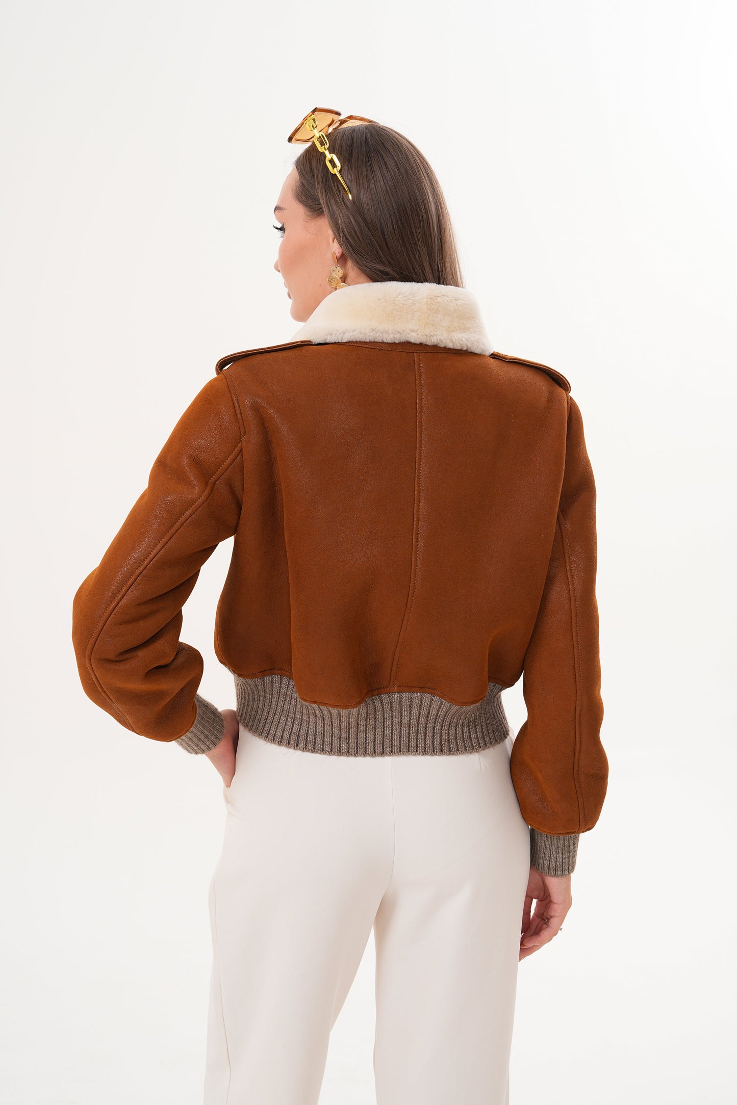 The Amber Shearling Collar Suede Women Leather Jacket