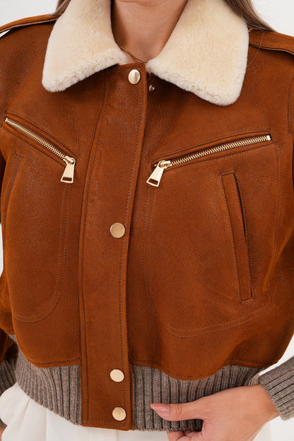 The Amber Shearling Collar Suede Women Leather Jacket