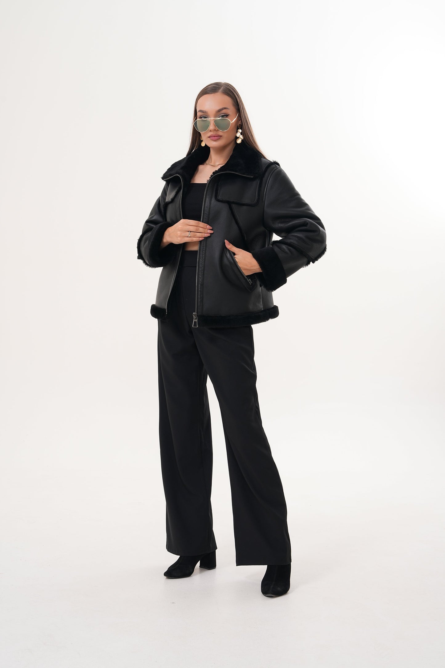 The Denali Black Shearling Leather Women Jacket