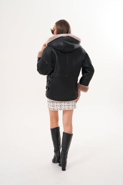 The Aspen Hooded Shearling Leather Women Jacket
