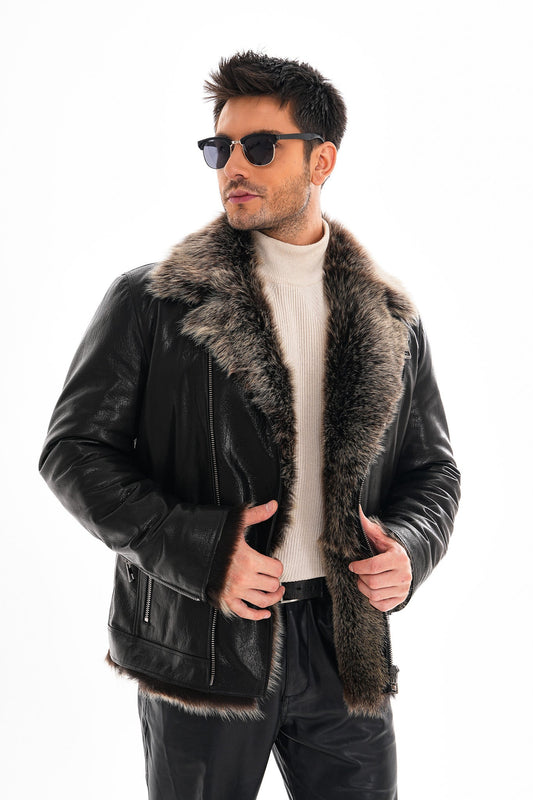 The Cortina Black Shearling Leather Men Jacket