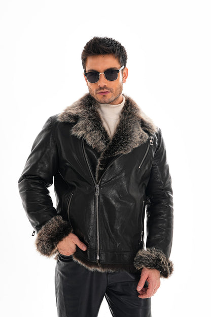 The Cortina Black Shearling Leather Men Jacket