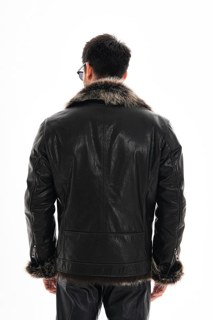 The Cortina Black Shearling Leather Men Jacket
