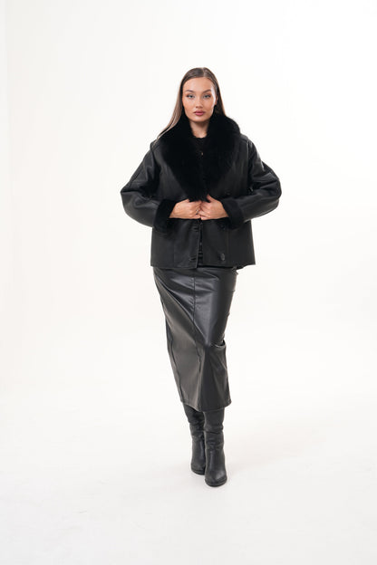 The Estelle Black Shearling Leather Women Jacket