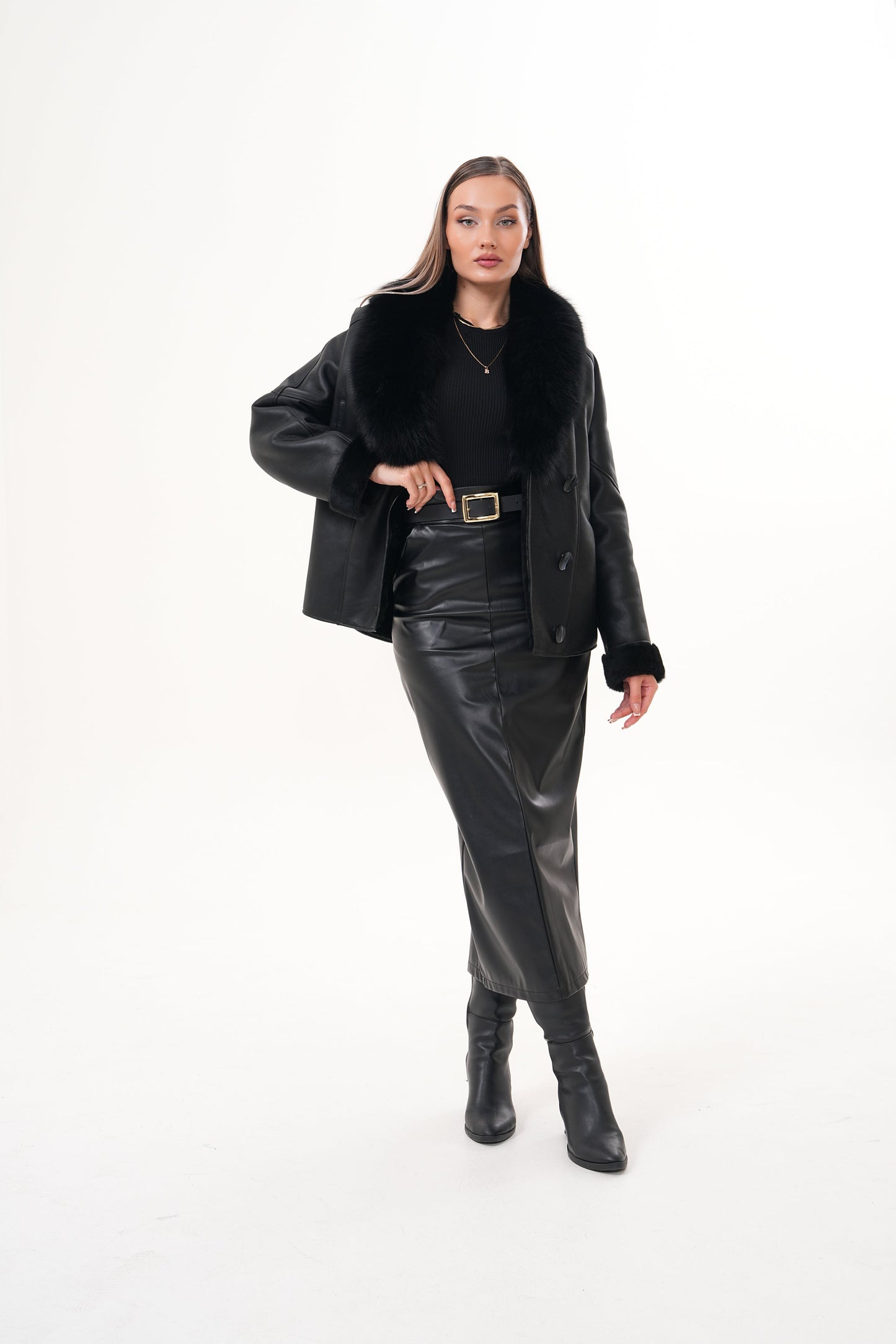 The Estelle Black Shearling Leather Women Jacket