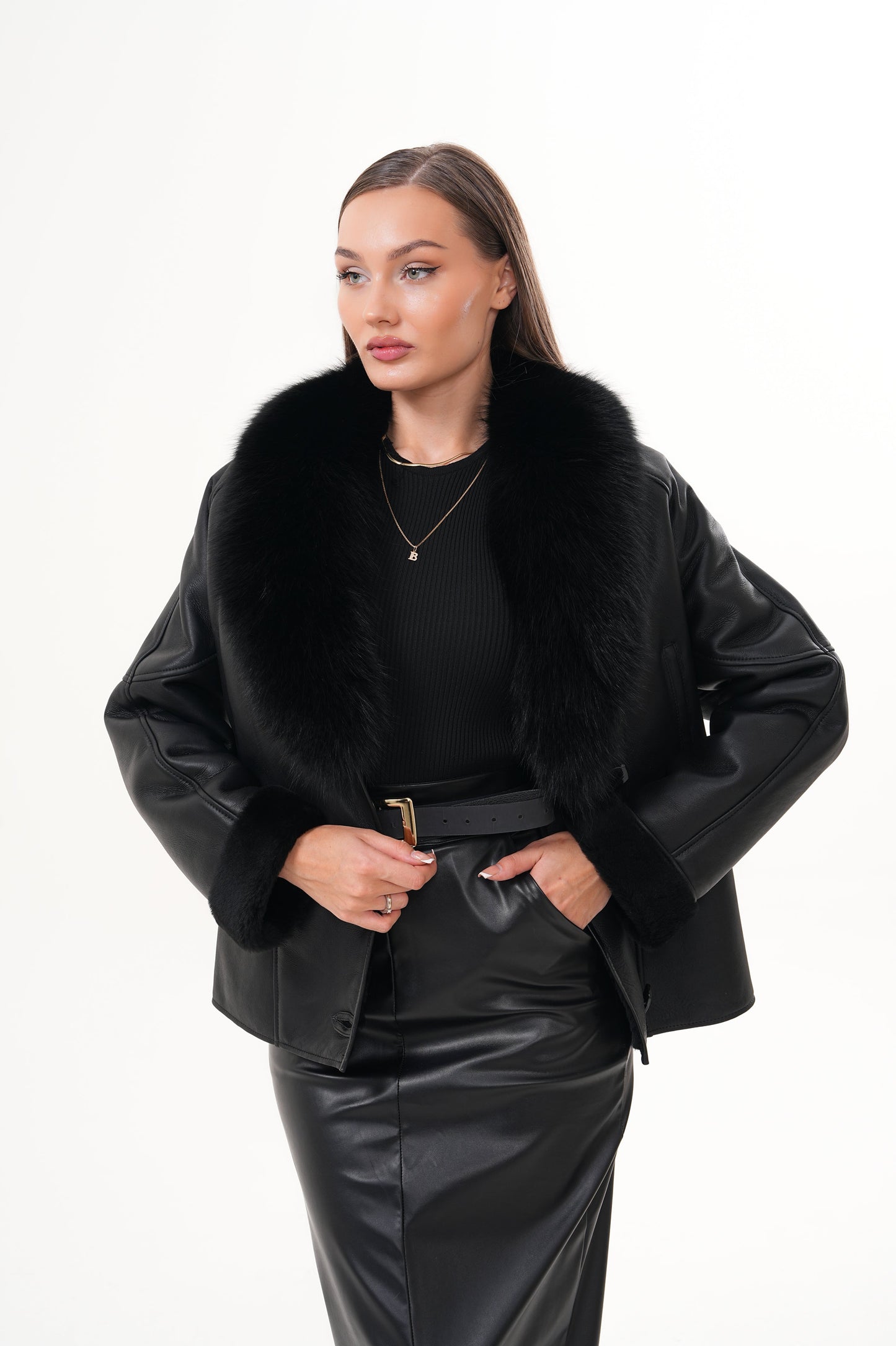 The Estelle Black Shearling Leather Women Jacket