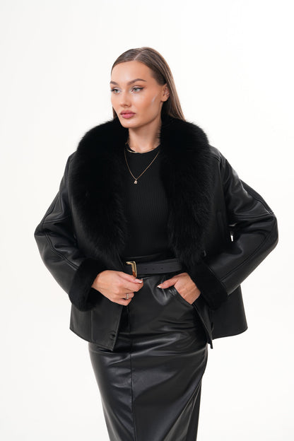 The Estelle Black Shearling Leather Women Jacket