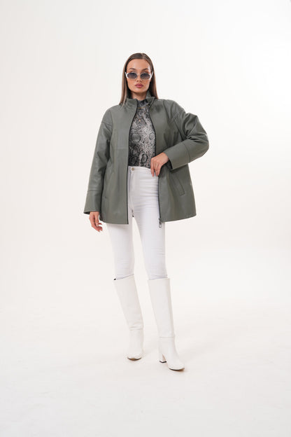 The Sierra Olive Green Leather Women Jacket