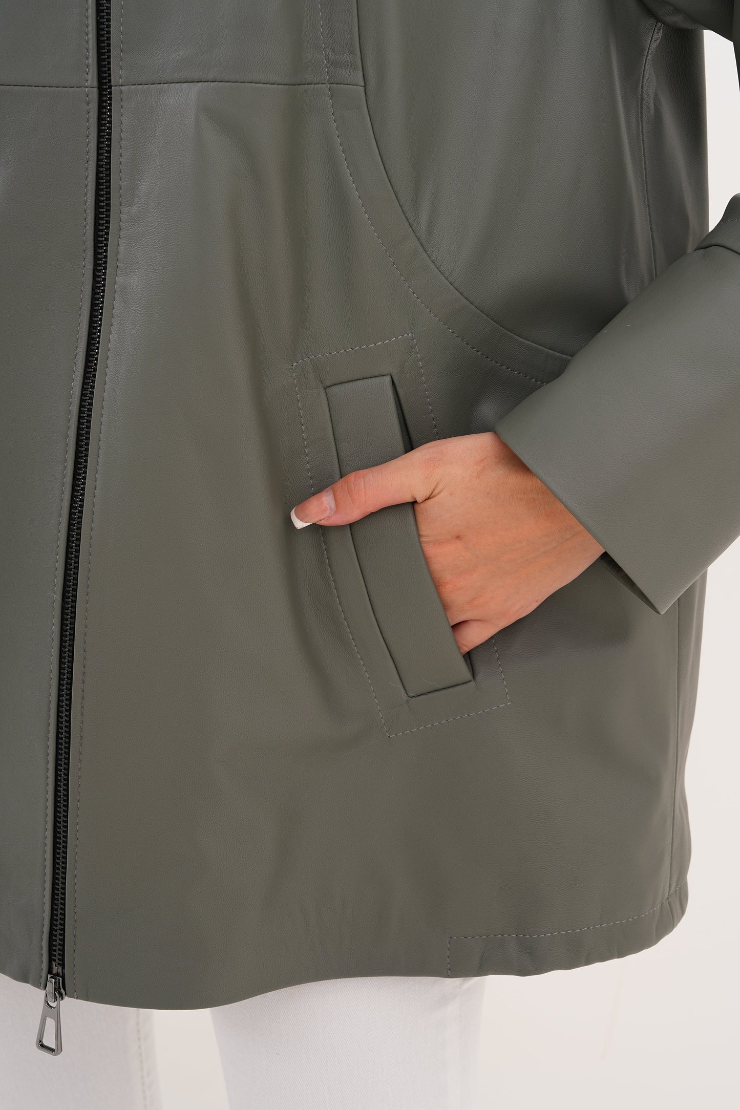 The Sierra Olive Green Leather Women Jacket
