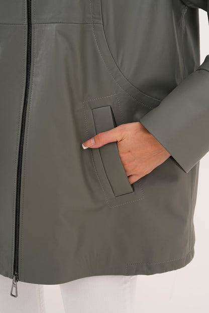 The Sierra Olive Green Leather Women Jacket
