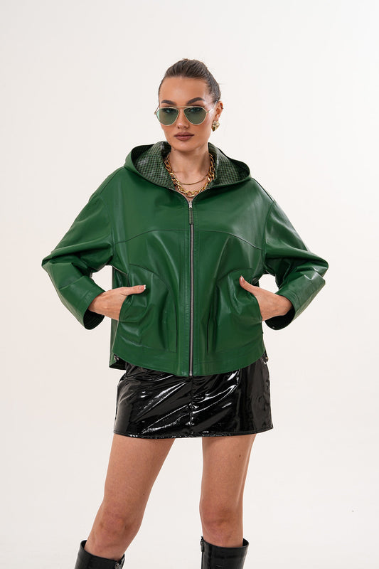 The Calyra Reversible Leather Women Jacket – Emerald Green