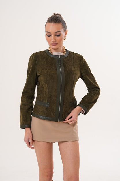 The Nyvessa Reversible Leather Women Jacket – Olive Green
