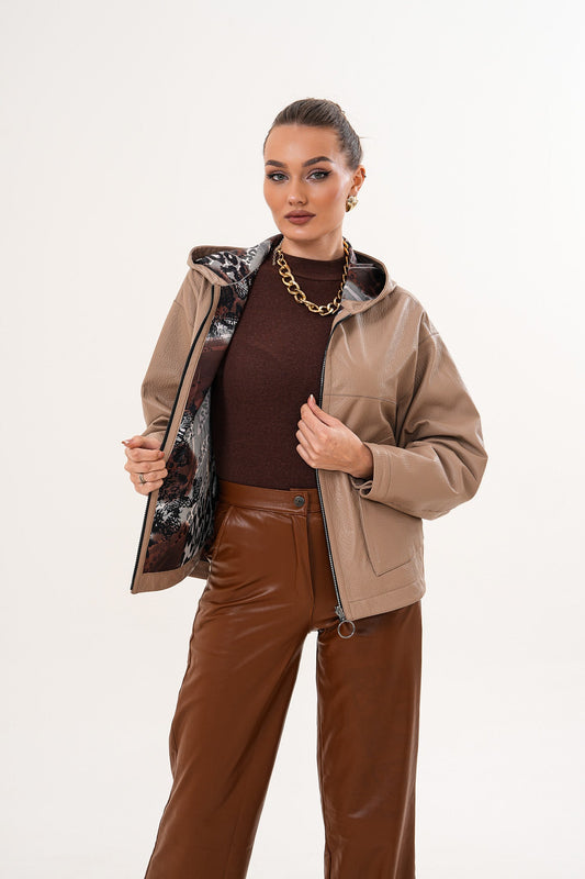 The Calyra Reversible Leather Women Jacket – Taupe