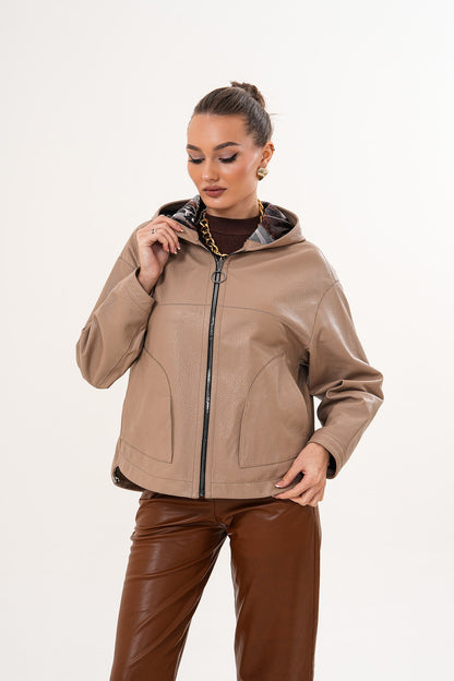 The Calyra Reversible Leather Women Jacket – Taupe