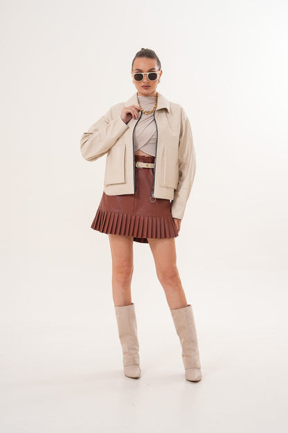 The Elvoria Reversible Beige Leather Jacket