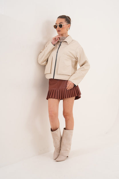 The Elvoria Reversible Beige Leather Jacket