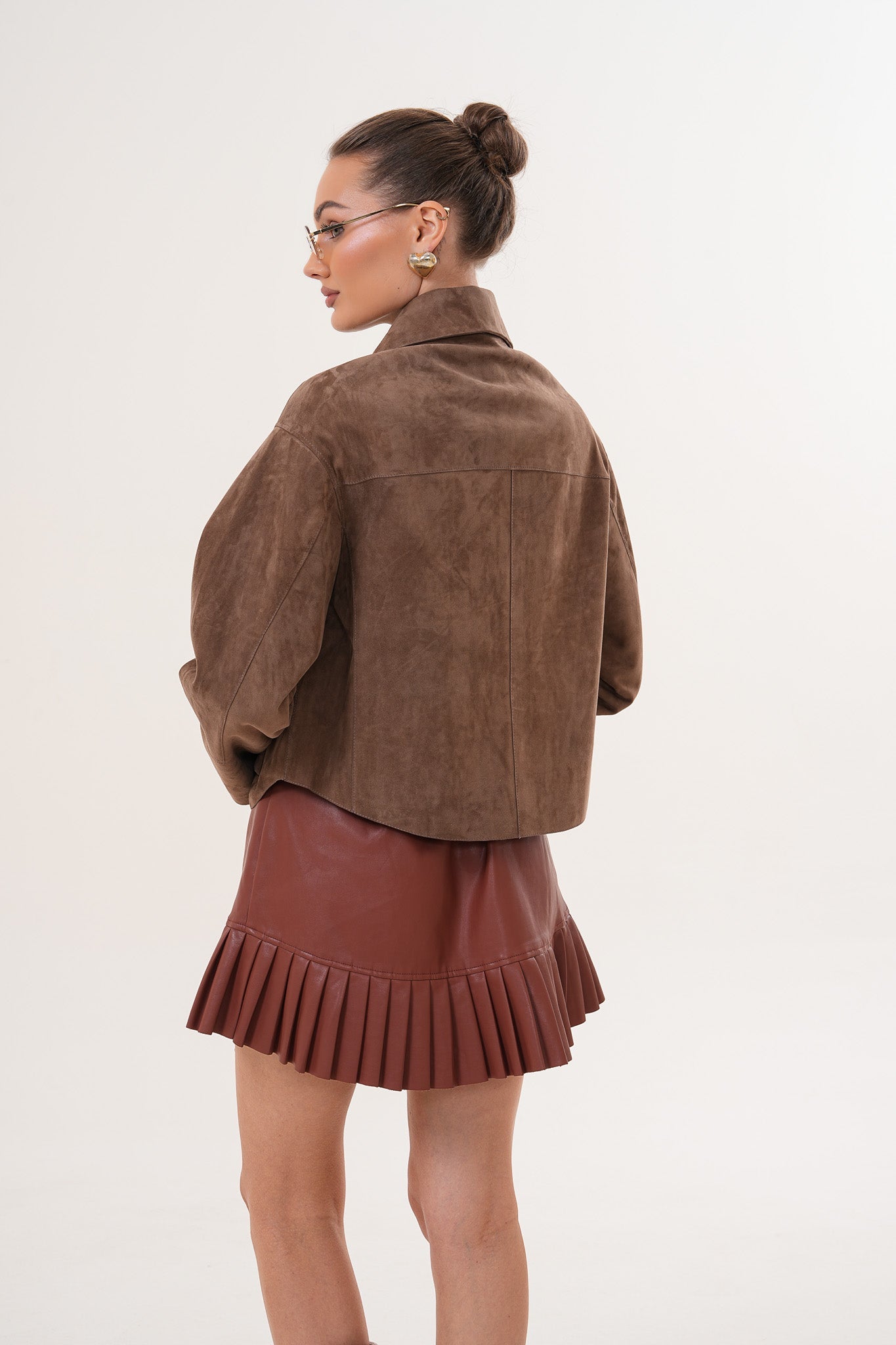 Elvoria Reversible Leather Jacket – Taupe / Suede Brown