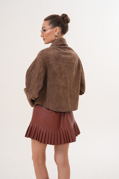 Elvoria Reversible Leather Jacket – Taupe / Suede Brown