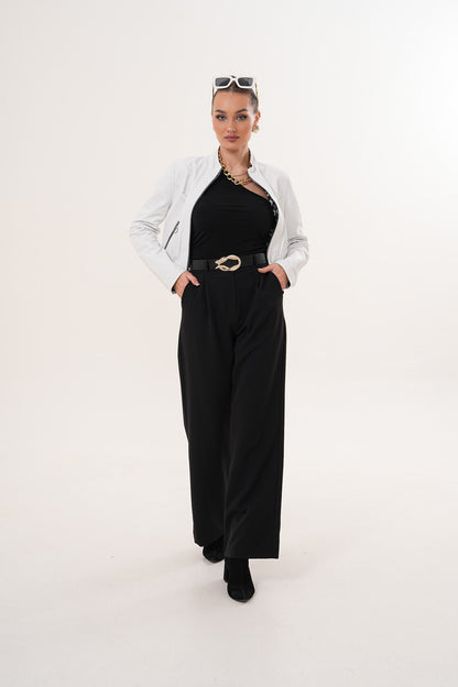 The Elvaris Reversible White Leather Women Jacket