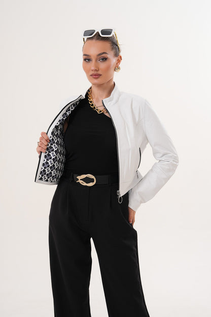 The Elvaris Reversible White Leather Women Jacket