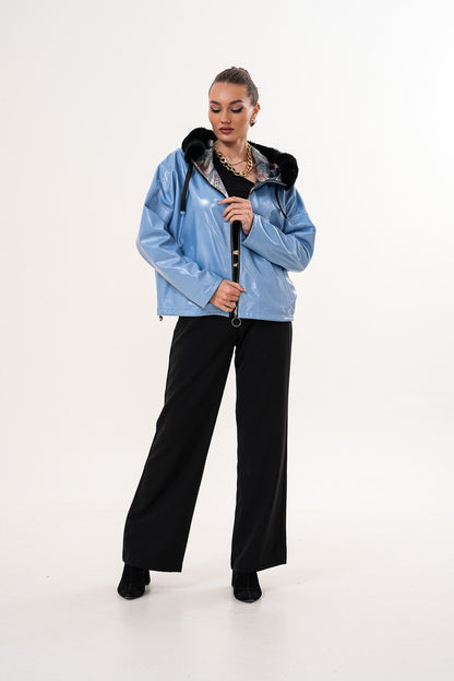 The Velora Sky Blue Reversible Lambskin Women Leather Jacket