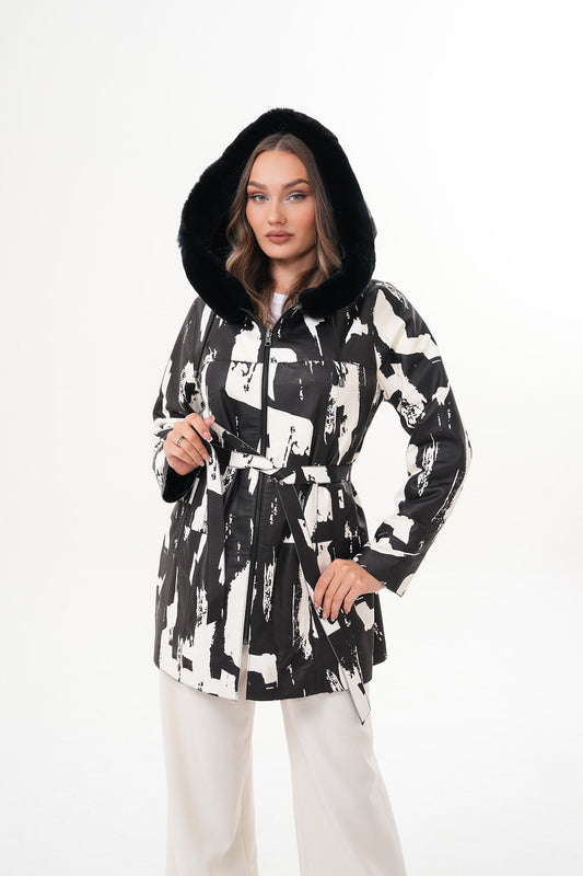 The Prisma Black & White Leather Women Jacket