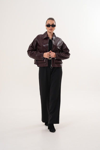 The Elvoria Reversible Burgundy Leather Jacket