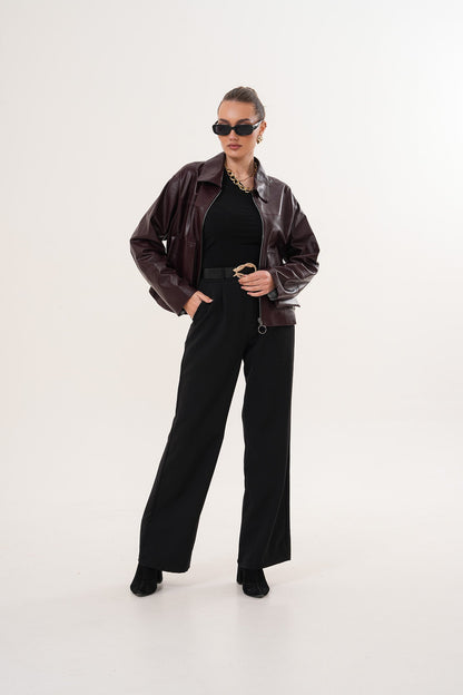 The Elvoria Reversible Burgundy Leather Jacket
