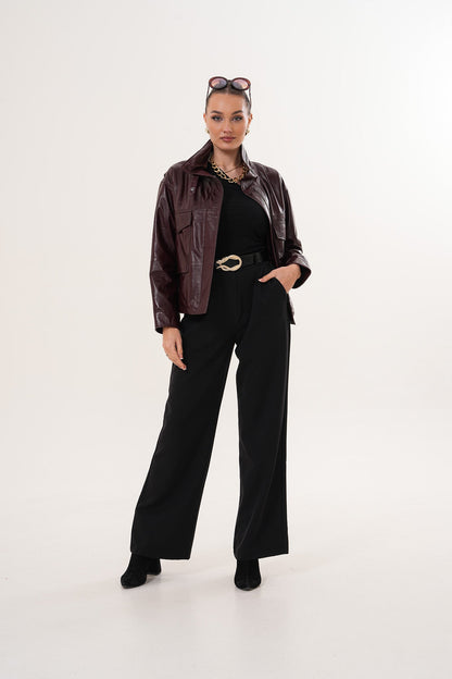The Ravelyn Burgundy Leather Women Jacket