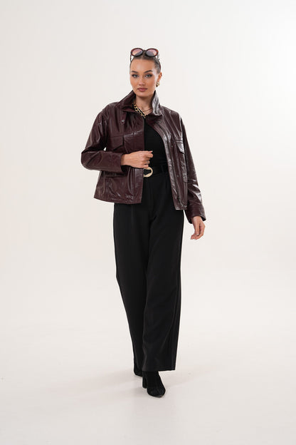 The Ravelyn Burgundy Leather Women Jacket