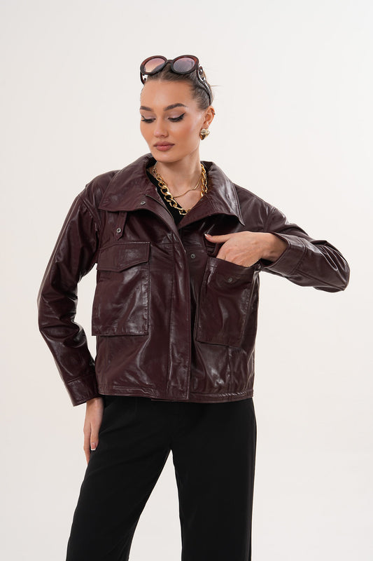 The Ravelyn Burgundy Leather Women Jacket