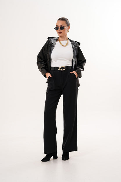 The Calyra Reversible Leather Women Jacket – Black