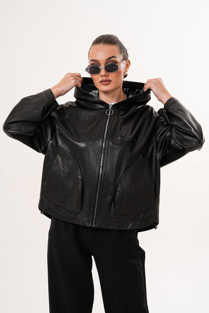The Calyra Reversible Leather Women Jacket – Black