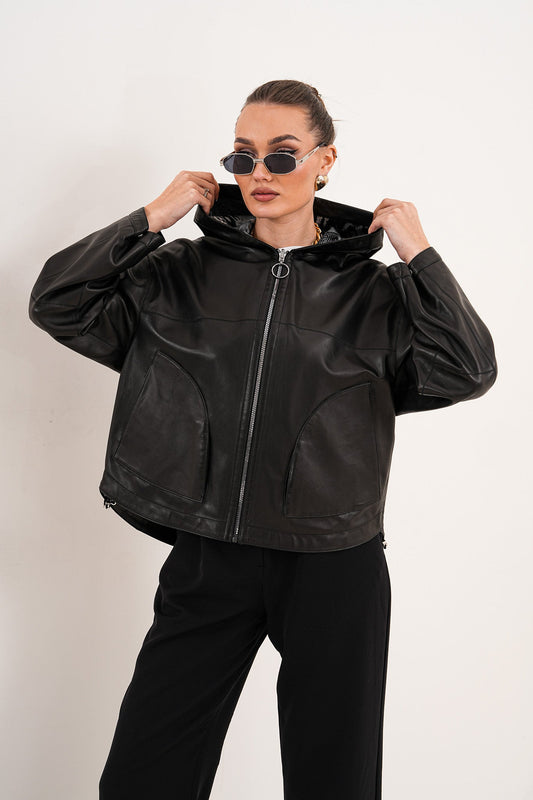 The Calyra Reversible Leather Women Jacket – Black