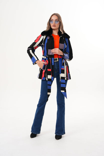 The Mirage Geo Pattern Leather Women Jacket