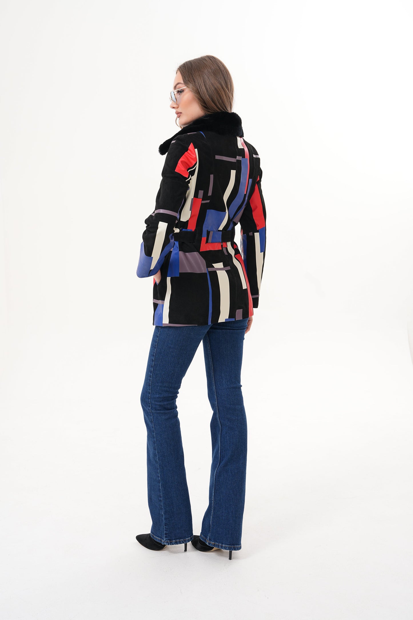 The Mirage Geo Pattern Leather Women Jacket