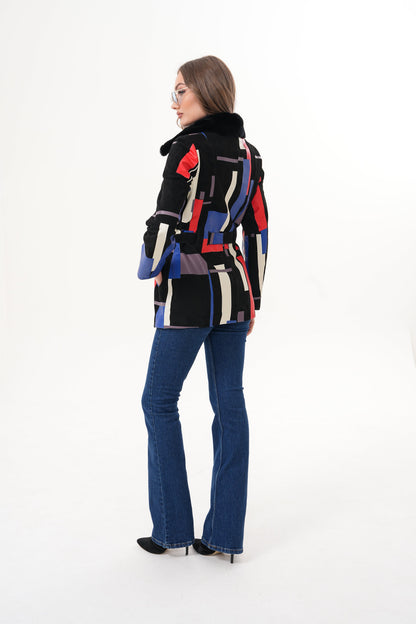 The Mirage Geo Pattern Leather Women Jacket