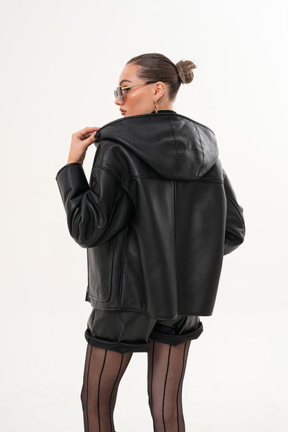 The Arlena Black &amp; Leopard Shearling Leather Women Jacket