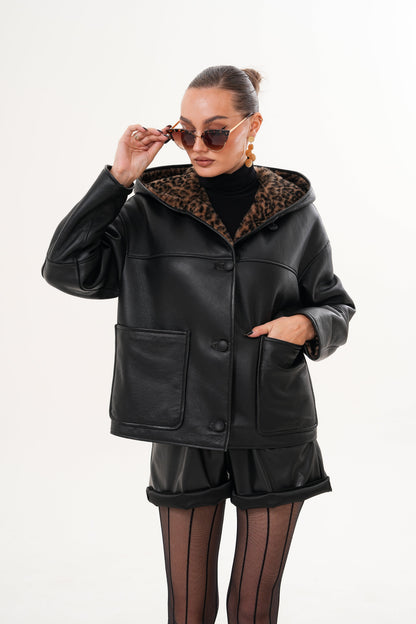 The Felina Black Leather Women Jacket