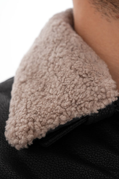 The Sarnico Black Shearling Collar Leather Jacket